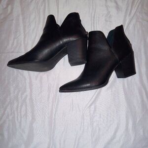 Sun & Stone Black Faux Leather Ankle Booties Women’s Block Heel Size 9